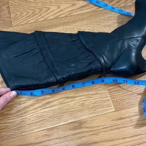 Messeca Black Leather Knee High Tiered Adjustable Heeled Boots 90's  (Size 6.5M) - Picture 13 of 14